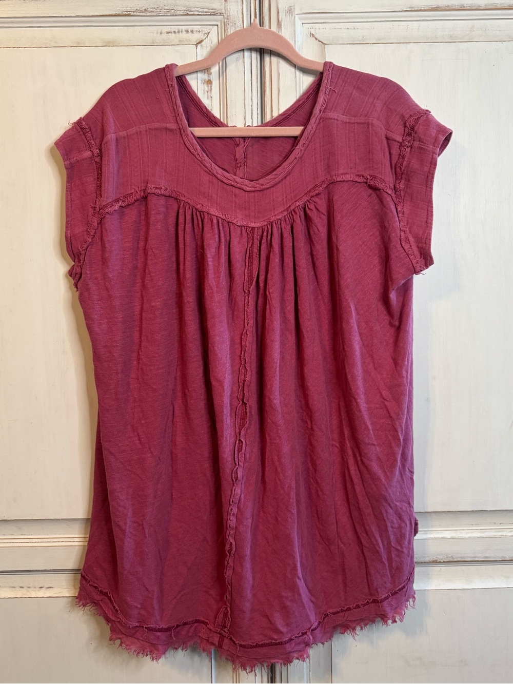 Free people Women's Washed Raspberry Button-Front Peasant Top - Picture 3 of 4